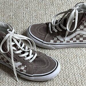 Vans Off The Wall Checkerboard Kids 2.5 Suede Brown White Hi Top Sneakers
